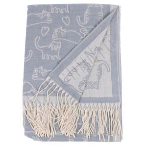 Fringed Shawl Scarf with Cat and Dog Design 74” x 26”